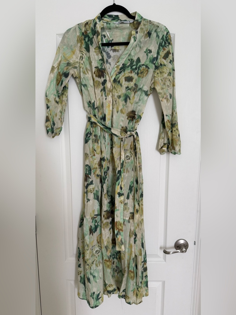 Zara Green and Cream Floral Dress